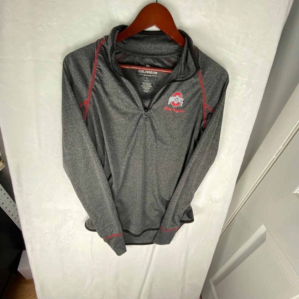 Colosseum Womens Ohio State Stingray Raglan Quarter-Zip Top Heather Gray Large - Picture 3 of 9